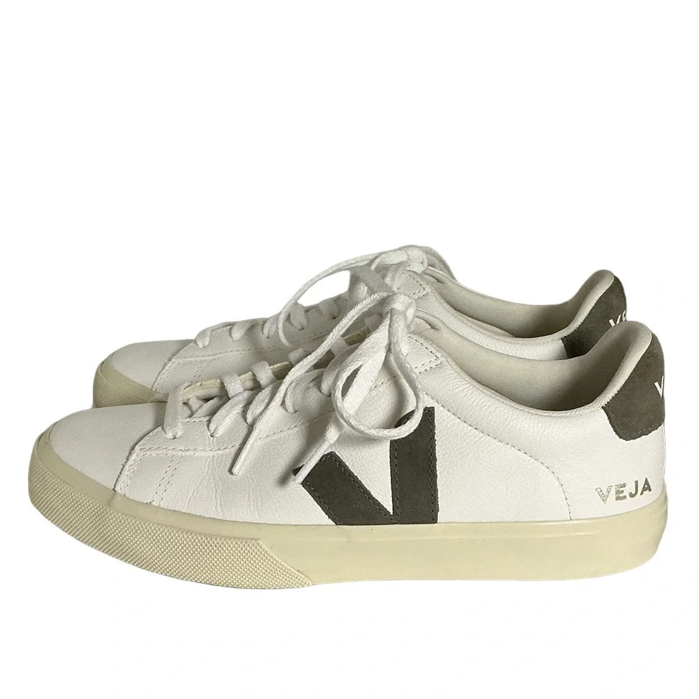 VEJA Campo Chromefree Leather Sneakers – Extra White/Kaki – Size EU 41